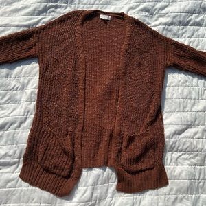 Women’s Brown Knitted Cardigan With Slitted Sides And Pockets